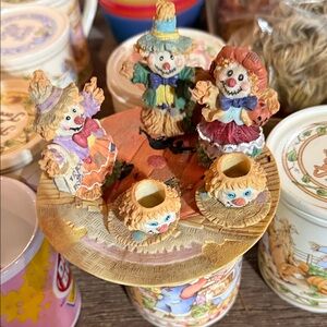 Whimsical Scarecrow Figurine Set with Gold Accents